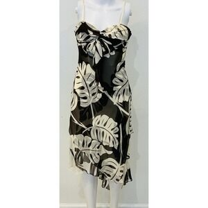 BCBGMAXAZRIA Asymmetric Silk Y2K Sheer Fairy Babydoll Dress 6 Brown Tropical